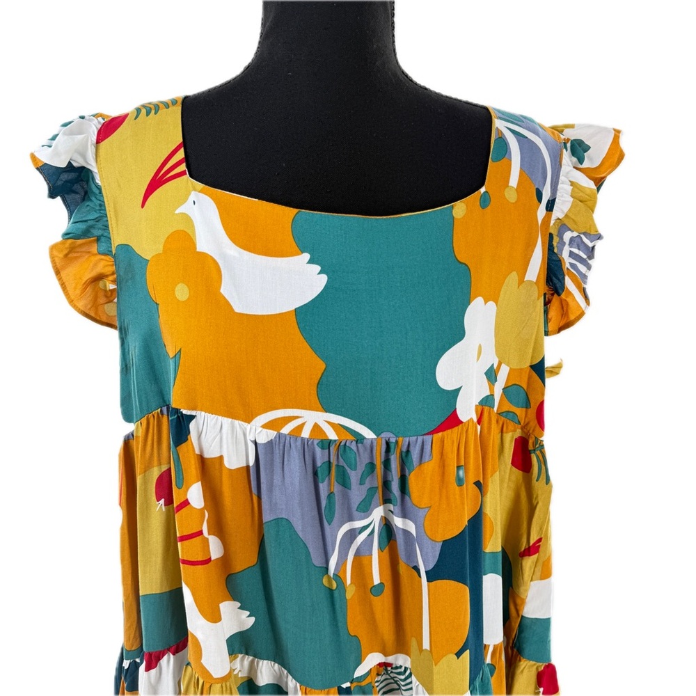 First Love by Lovelyn Colorful Floral Doves Tunic Top Blouse Size Medium - Picture 3 of 16